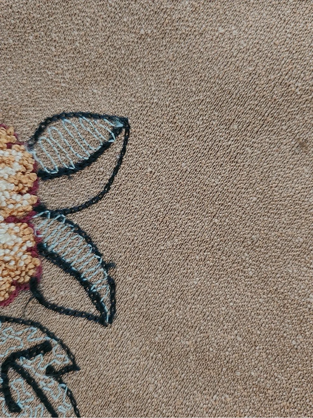 Vintage Punch Needle Embroidered Table Mat / Doily Warm Earth Tones
